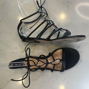 Gianvito Rossi Women 5.5 EU 36 Black Leather Strappy Gladiator Flat Sandal Italy